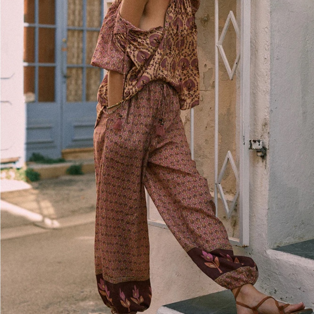 Spell Women's Bohemian Pants in Burgundy and Pink